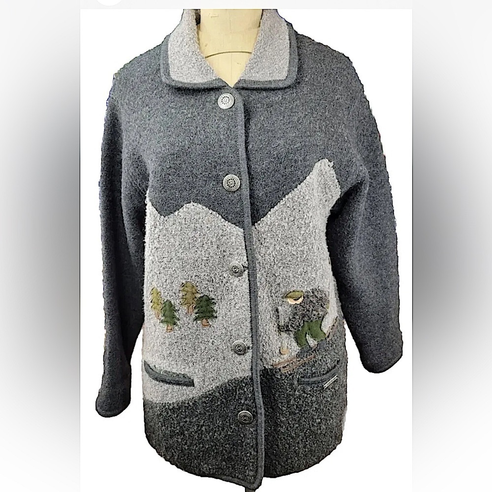 GADDY COLLECTION Vintage Wool Blend Embroidered Jacket Cardigan Sweater